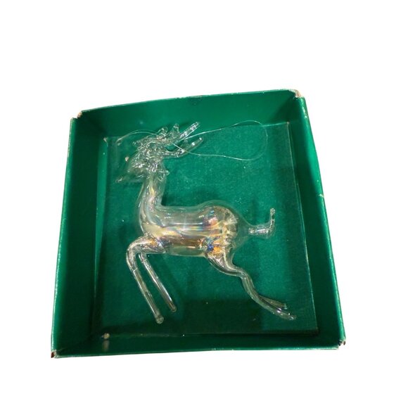 Glass Reindeer Ornament With Antlers & Ribbon - Picture 3 of 5